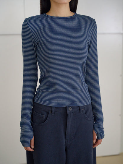Rib Stripe Long Sleeve - Navy 9