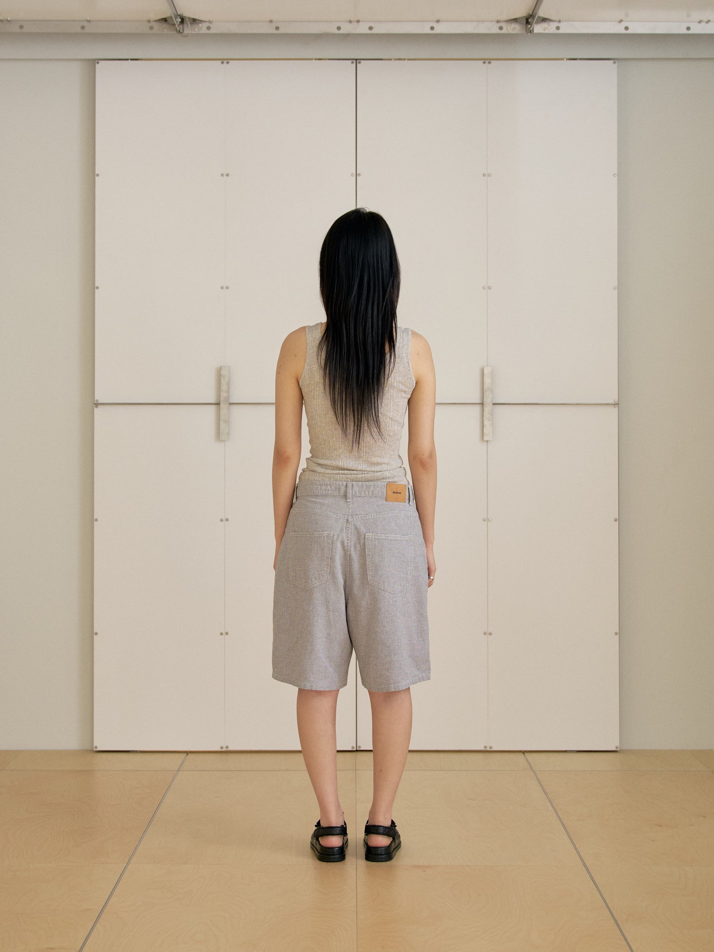 Linen Check Half Pants - Gray