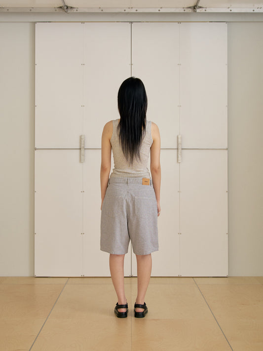 Linen Check Half Pants - Gray