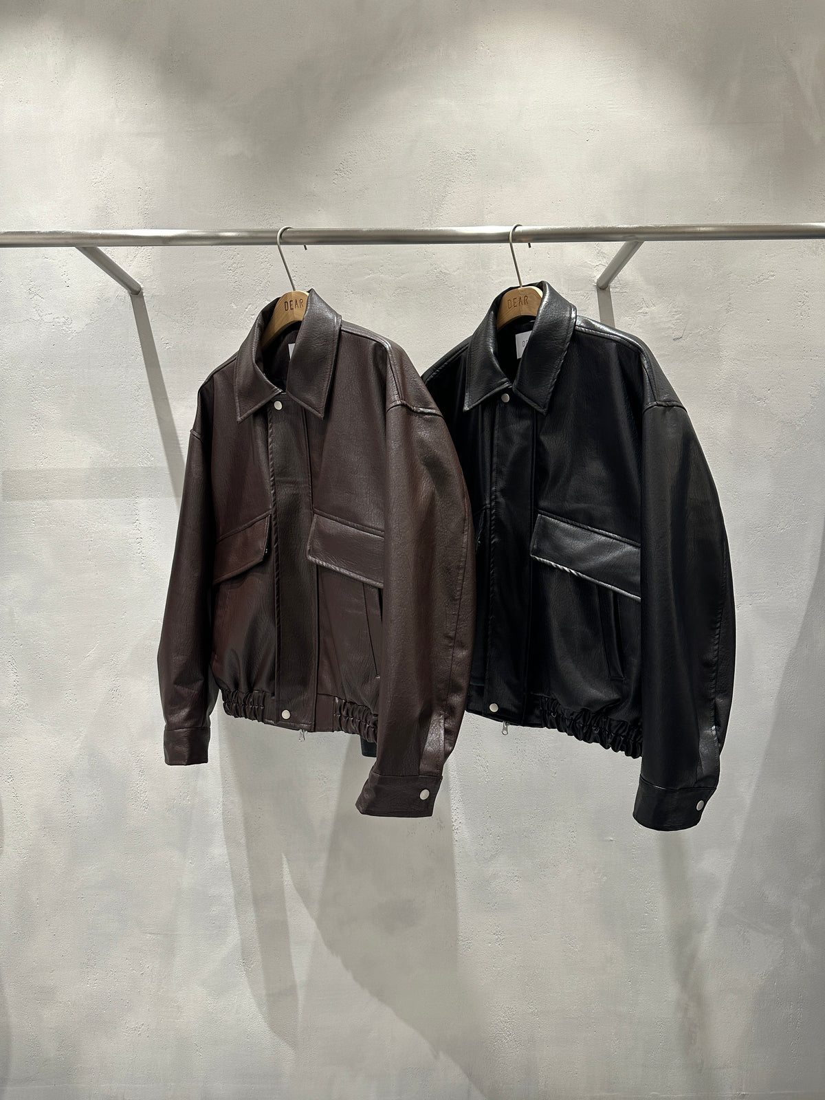 Angle Pocket Faux Leather Jacket BROWN BLACK