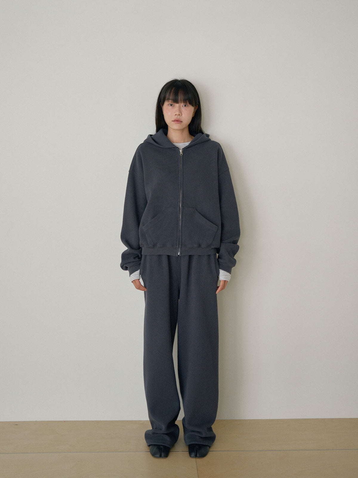Current Waffle Hoodie Zip-up - Charcoal 5