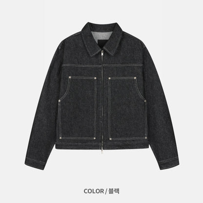 Non-Fade Denim Jacket BLACK flat lay