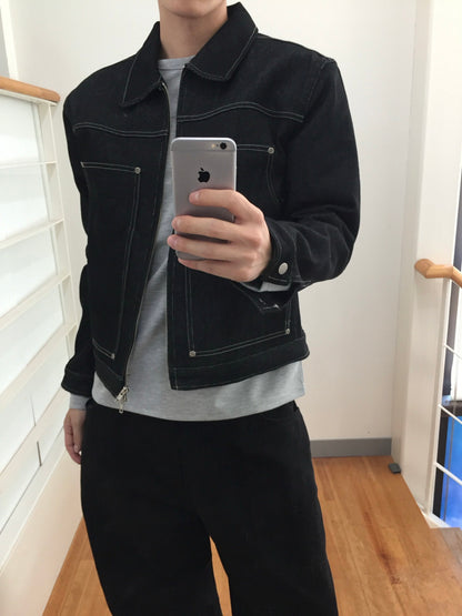 Non-Fade Denim Jacket BLACK worn