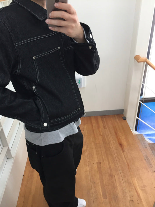 Non-Fade Denim Jacket BLACK worn