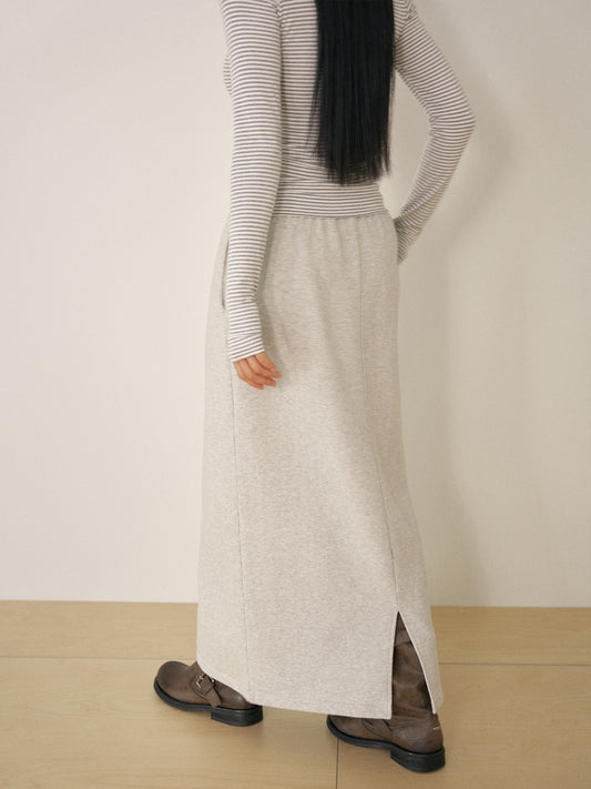 Center Slit Sweat Skirt - Light Gray 1