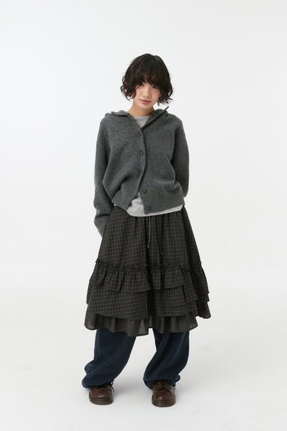 CROPPED HOODED HIGH NECK CARDIGAN, CHARCOAL