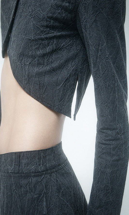 【Reculer レキュリー】Wrinkle R-crop shirts Charcoal