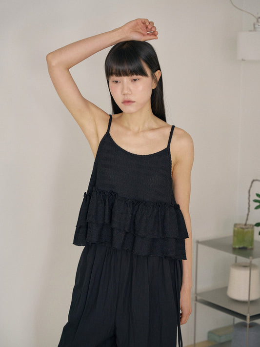 Jacquard Frill Sleeveless - Black