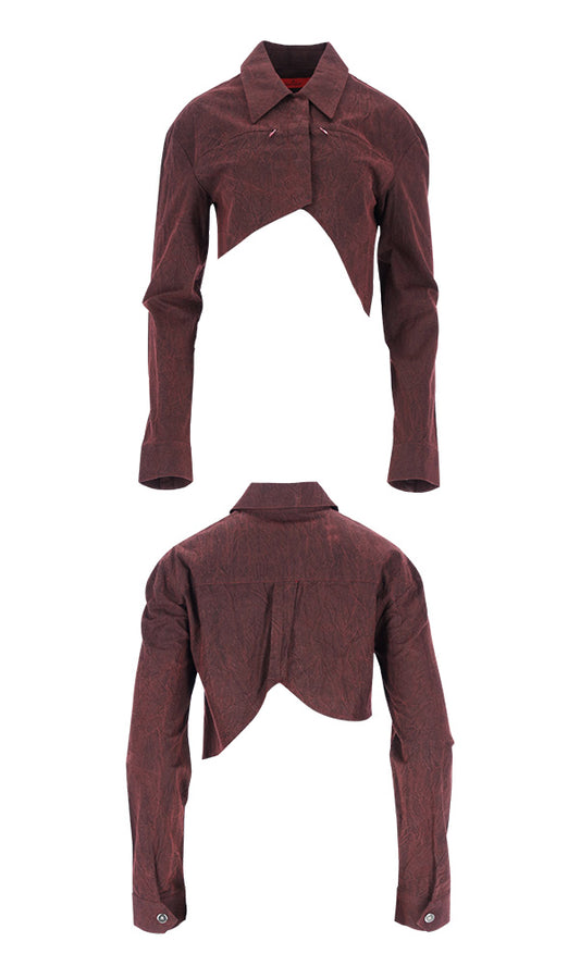【Reculer レキュリー】Wrinkle R-crop shirts Burgundy