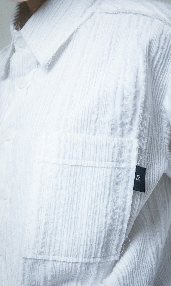 Reculer Cut-off cotton linen shirt(ホワイト) 商品画像3/6