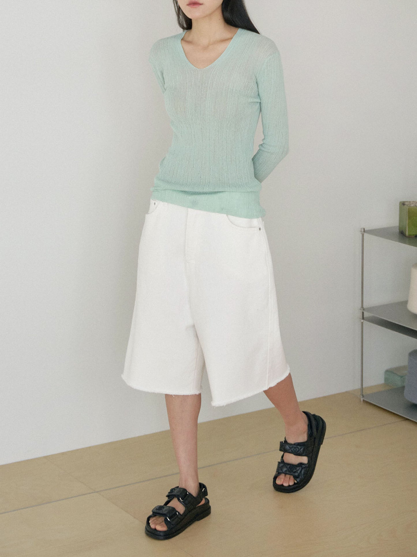 Cutoff Denim Shorts - Ivory