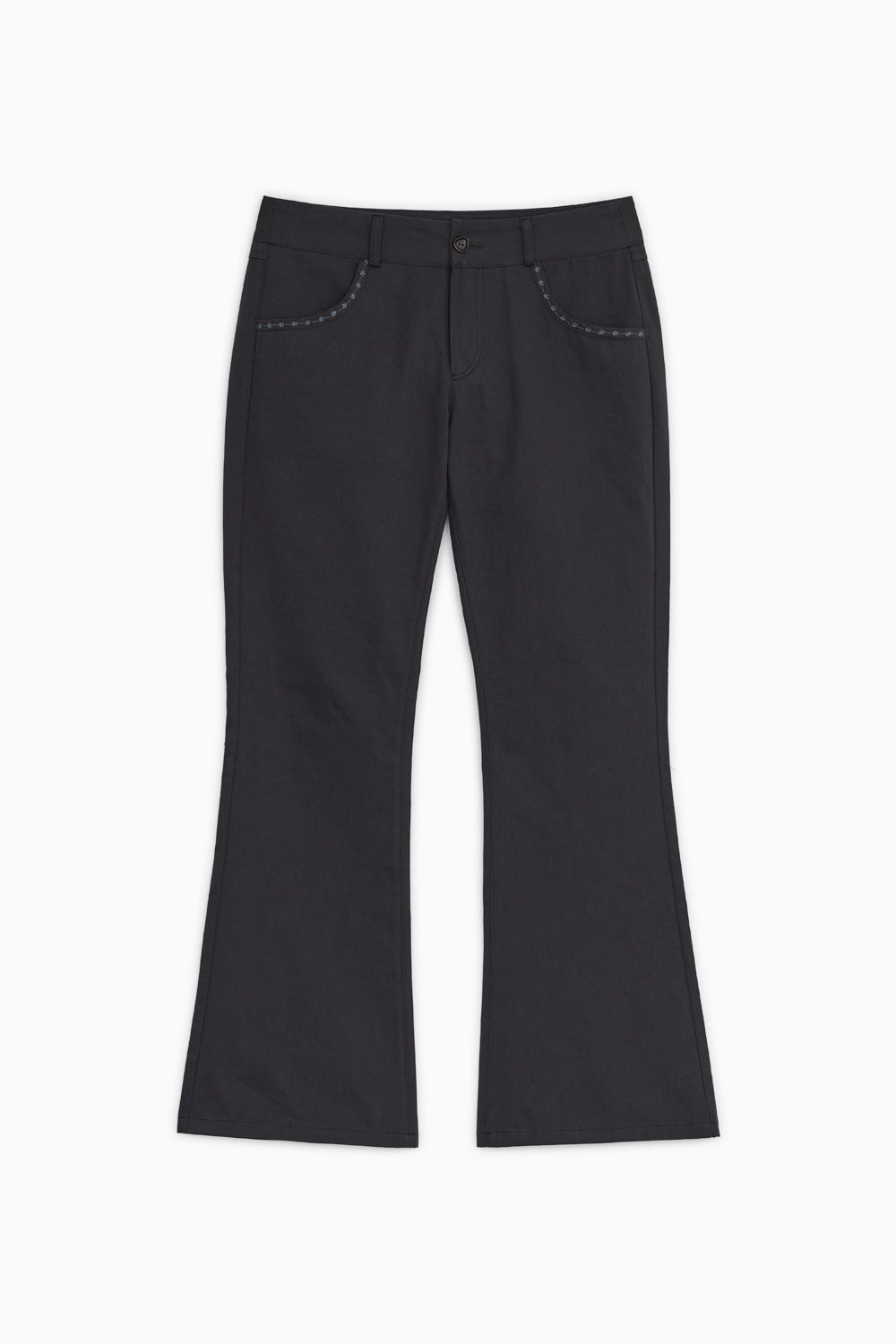 EMBROIDERY POCKET BOOTCUT PANTS, NAVY