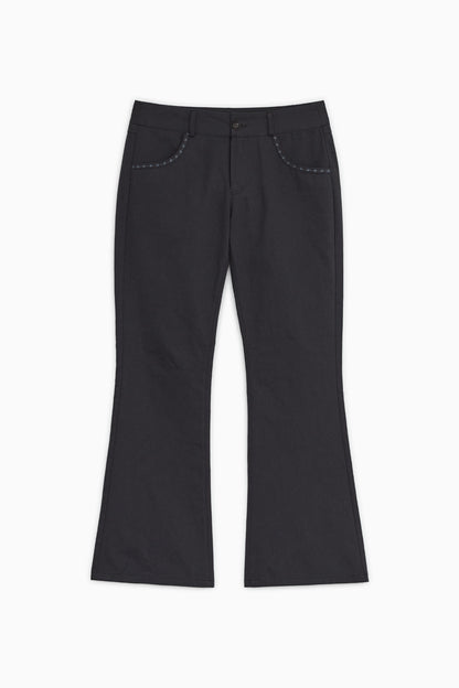 EMBROIDERY POCKET BOOTCUT PANTS, NAVY