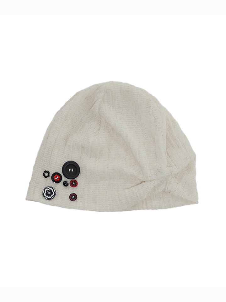 BUTTON POINT BEANIE -IVORY