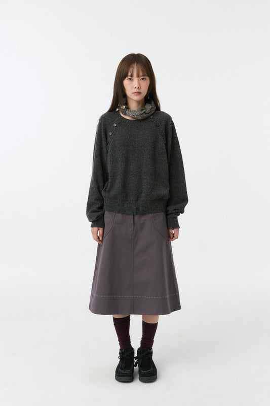 BUTTON DETAIL RAGLAN KNIT, CHARCOAL