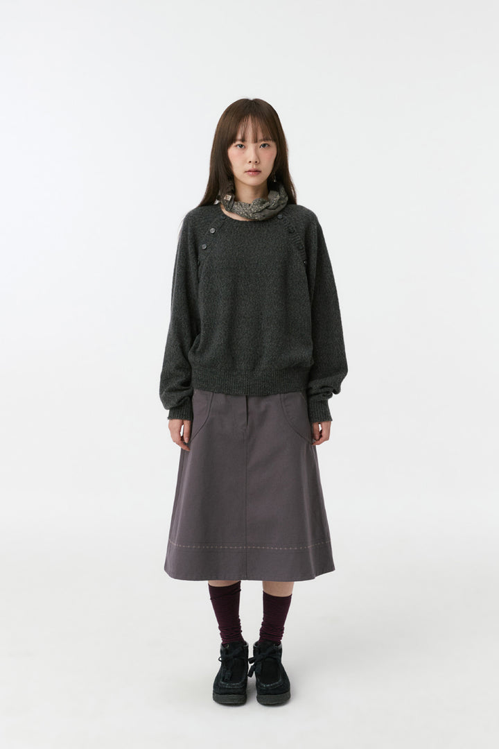 BUTTON DETAIL RAGLAN KNIT, CHARCOAL