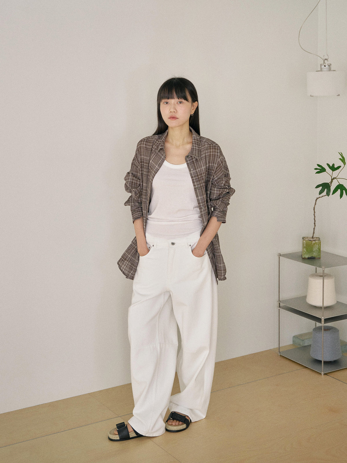 Curved Denim Pants - Ivory 6