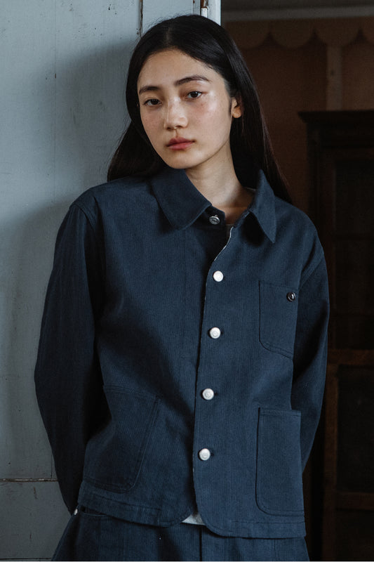 ROUND COLLAR COTTON JACKET, NAVY