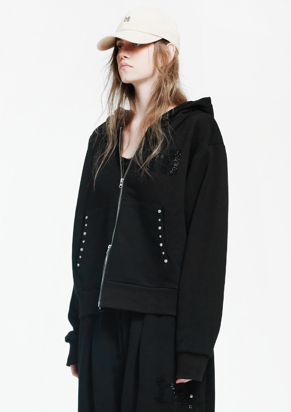 Holy Symbol Oversized hooded zip-up BLACK