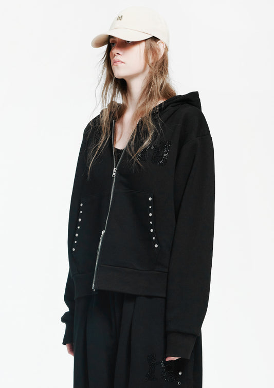 Holy Symbol Oversized hooded zip-up BLACK