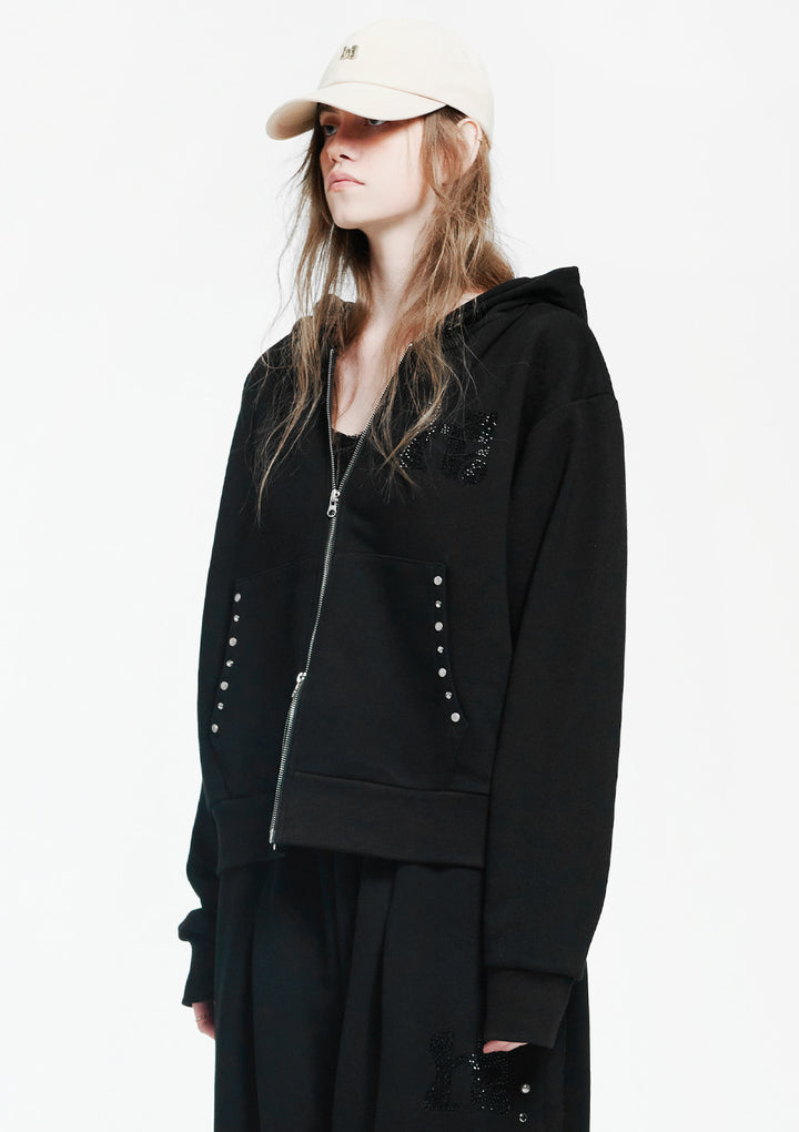 Holy Symbol Oversized hooded zip-up BLACK