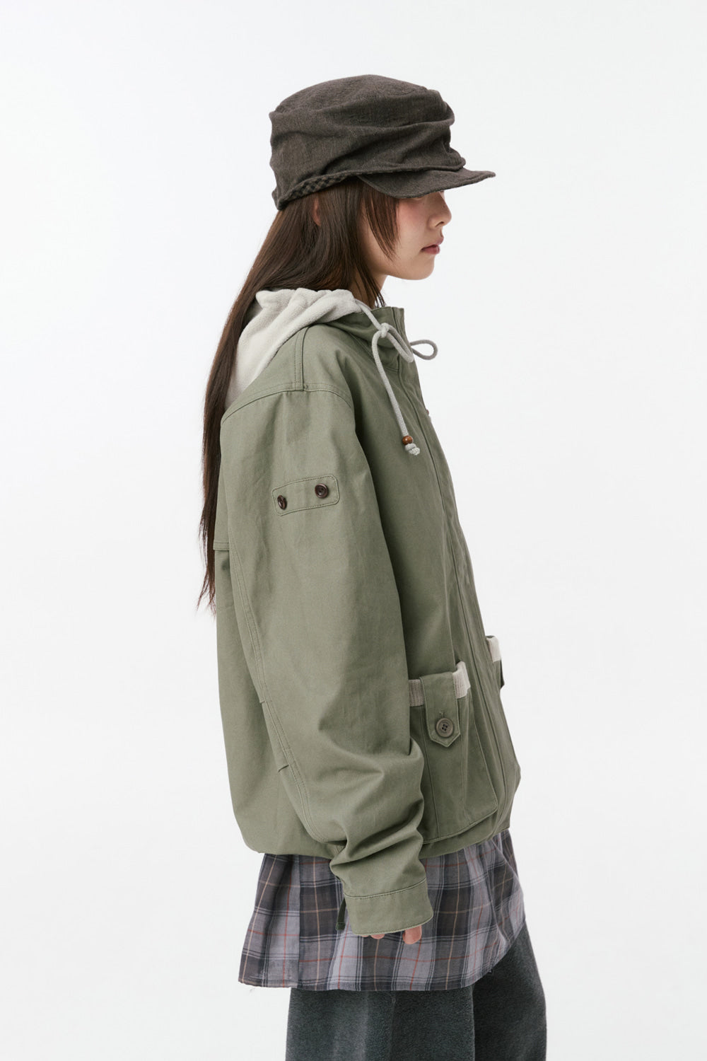 ROUND POCKET FISHTAIL JACKET, KHAKI