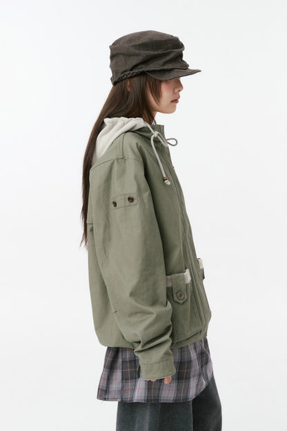 ROUND POCKET FISHTAIL JACKET, KHAKI