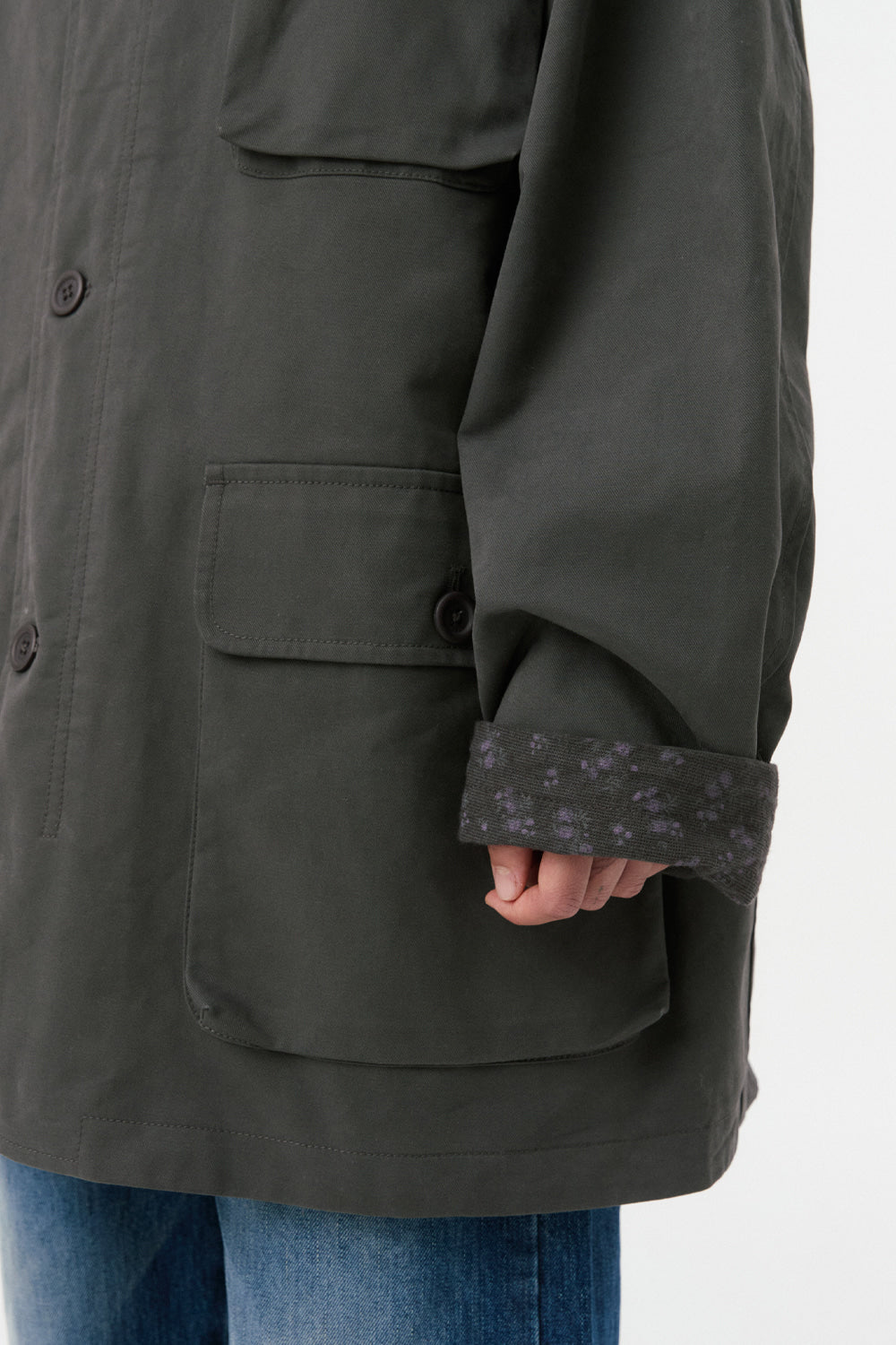 REVERSIBLE FLORAL COTTON JACKET, CHARCOAL