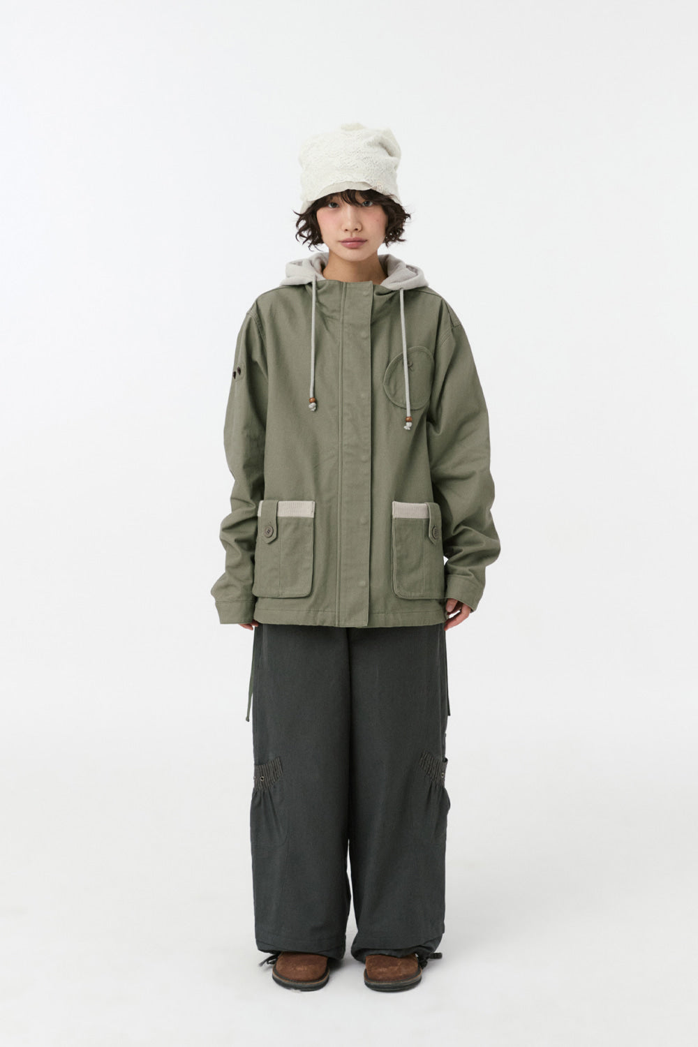 ROUND POCKET FISHTAIL JACKET, KHAKI