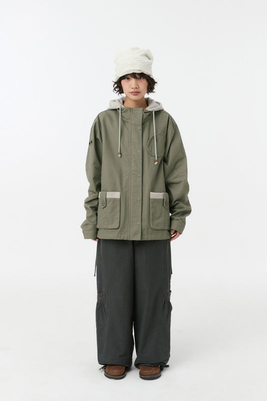 ROUND POCKET FISHTAIL JACKET, KHAKI