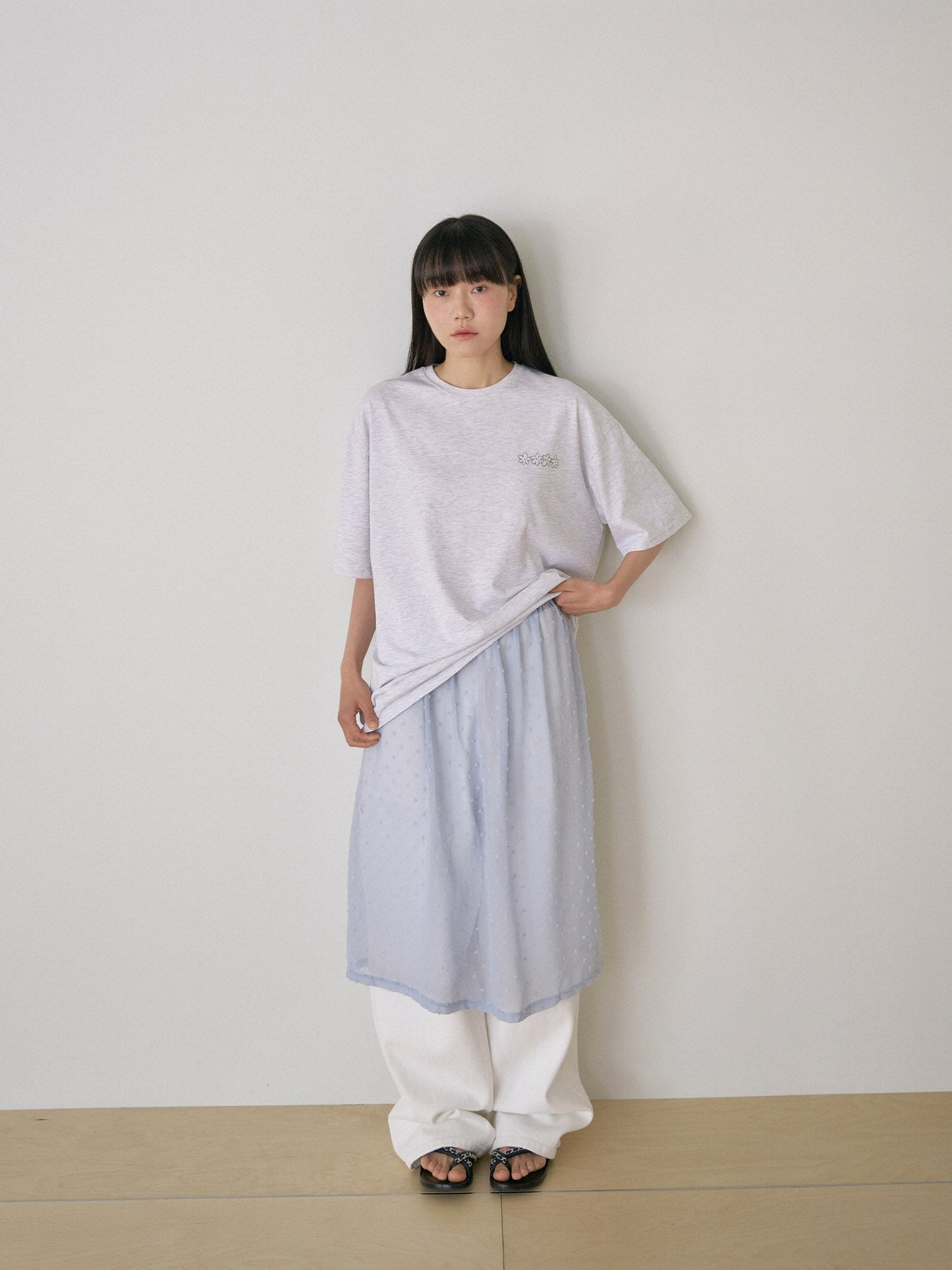 Flower Printing Short Sleeve - Light Gray