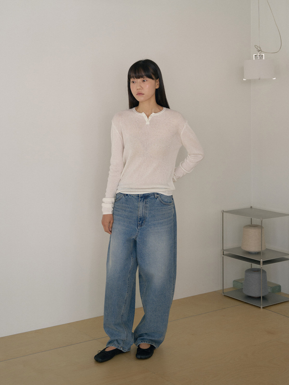 Henley Neck Pullover - Ivory 7