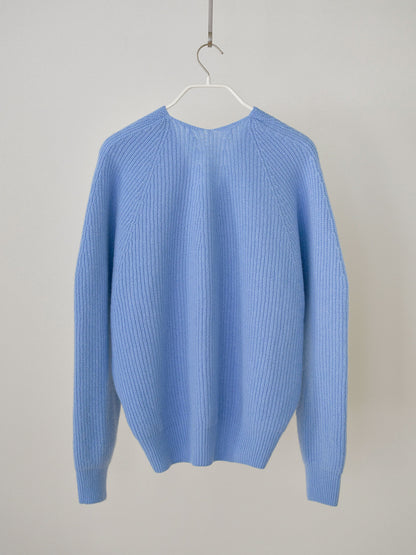 Wool V-neck Raglan Pullover - Blue 9