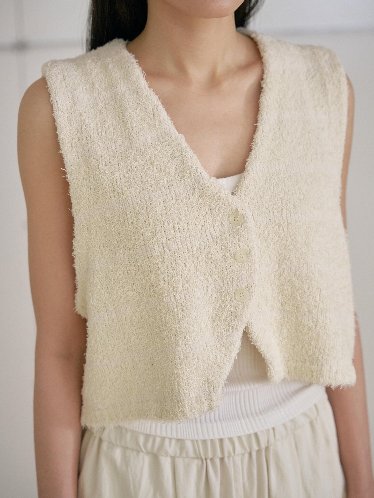 Sleeveless Button Cardigan - Beige
