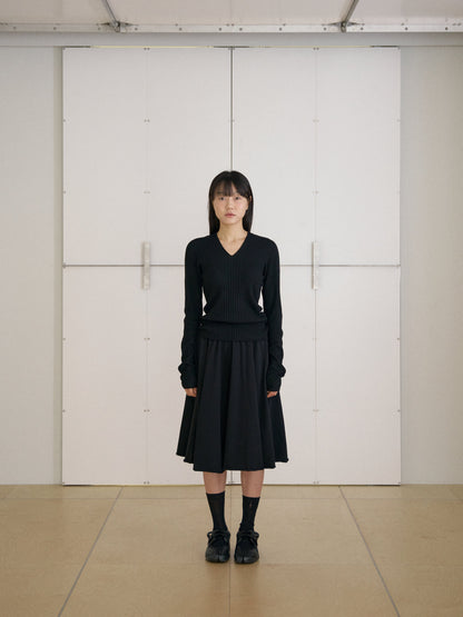 Double V-neck Rib Pullover - Black 10