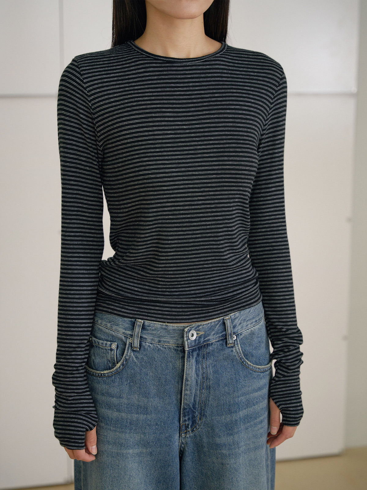 Rib Stripe Long Sleeve - Black 6