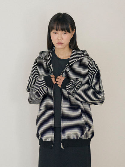 Stripe Hoodie Zip-up - Black 7