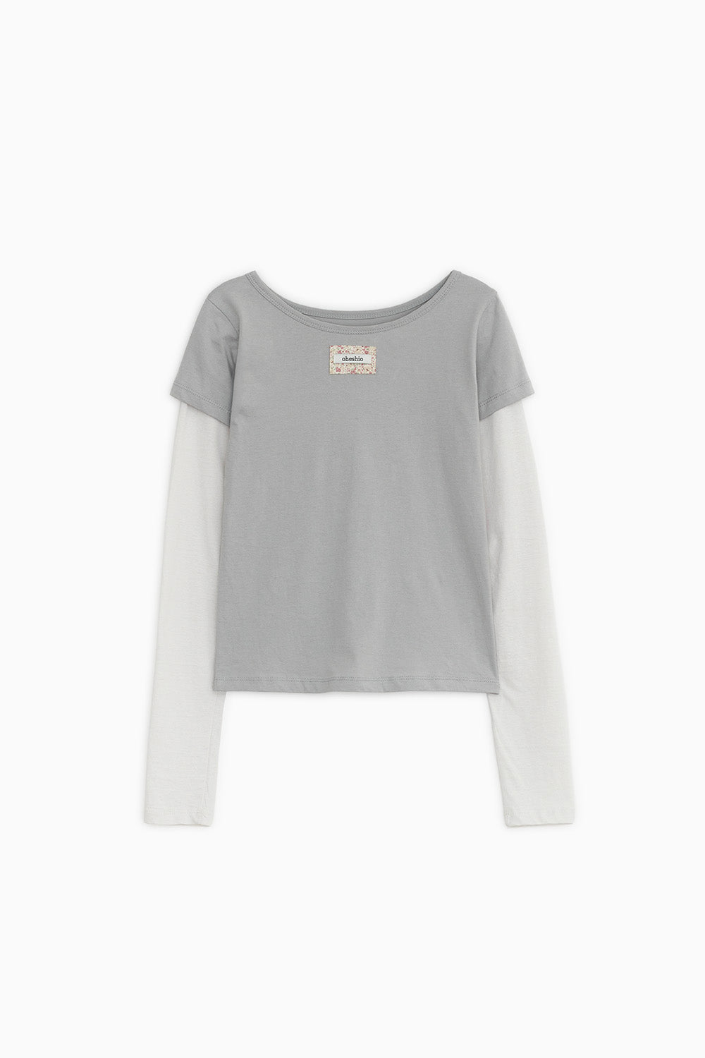 FLORAL LABEL LAYERED T-SHIRT, GRAY