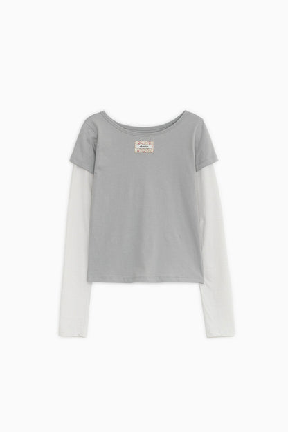 FLORAL LABEL LAYERED T-SHIRT, GRAY
