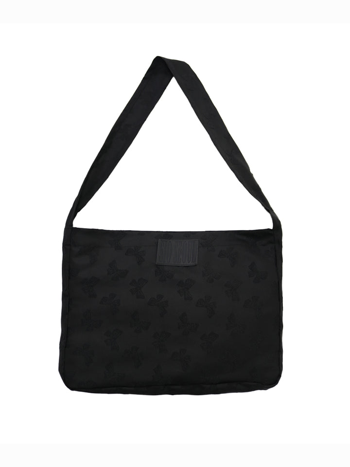 RIBBON JACQUARD SHOULDER BAG-BLACK
