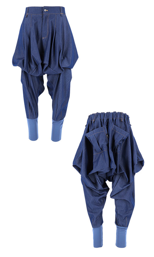 【Reculer レキュリー】Skirt silhouette baggy pants Like Denim Deep Blue