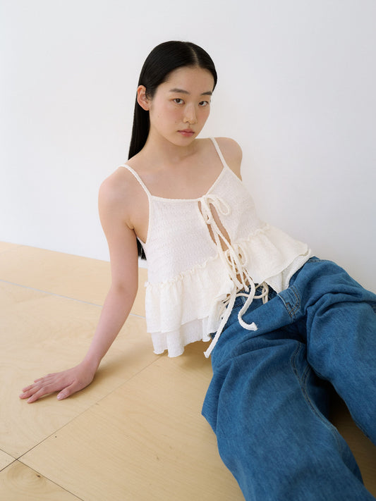 Jacquard Frill Sleeveless - Ecru