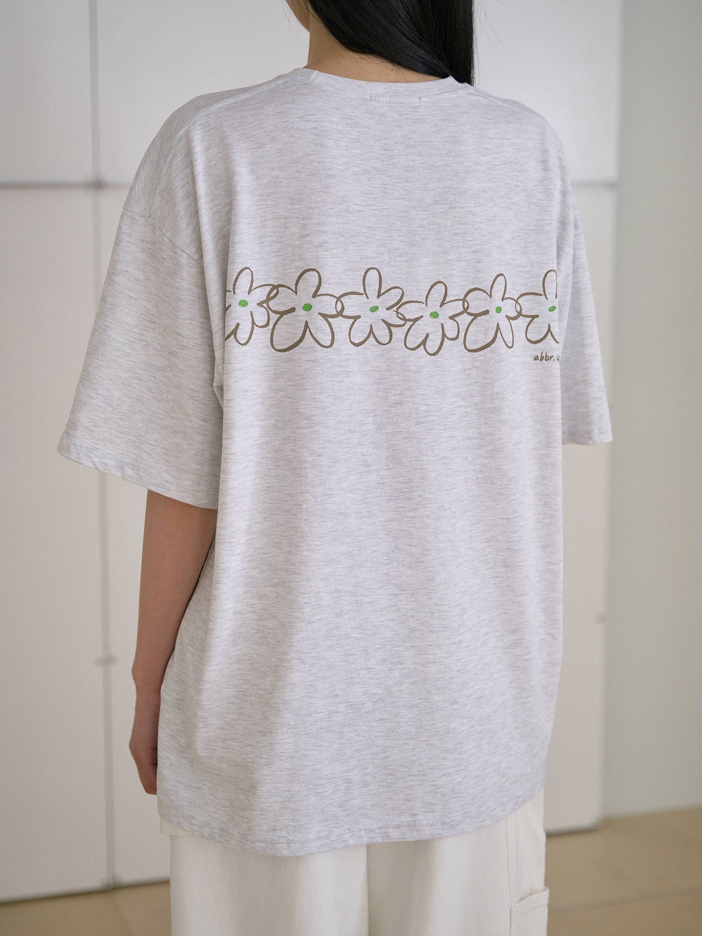 Flower Printing Short Sleeve - Light Gray