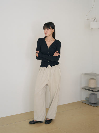 Wave V-neck Rib Cardigan - Black 7