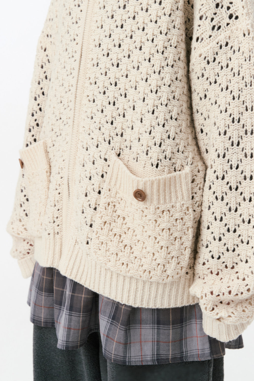 CROCHET KNIT ZIP-UP, CREAM