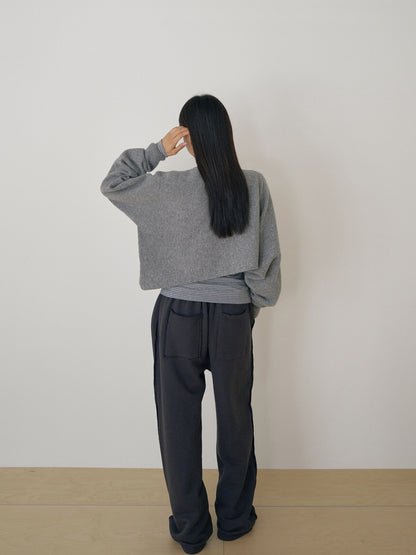 Unbalanced Boat Neck Pullover - Gray 5