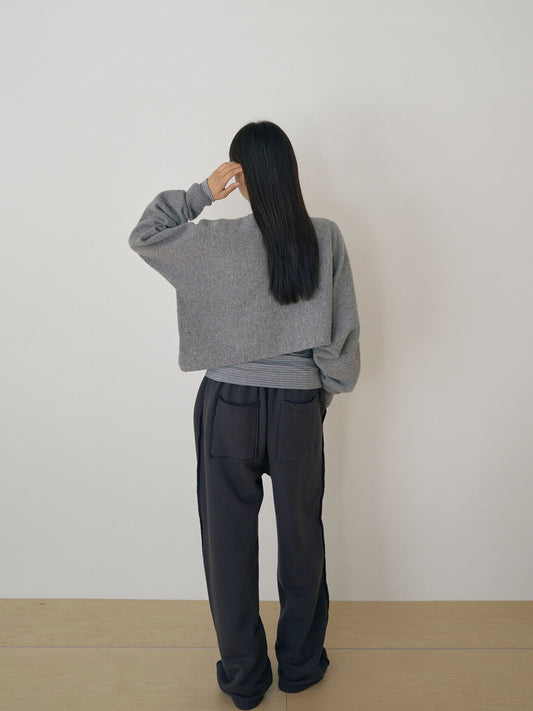 Unbalanced Boat Neck Pullover - Gray 5