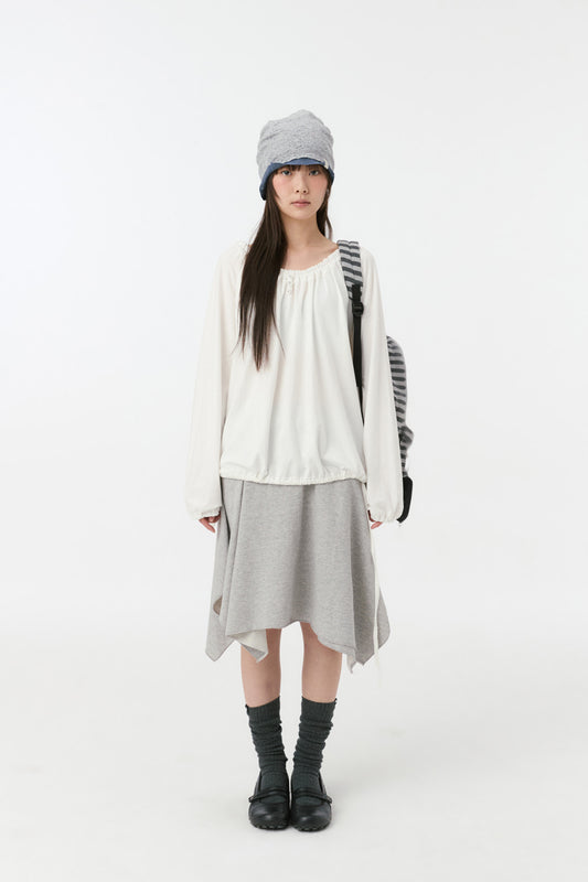 [9/24予約配送] STRING BOAT NECK JERSEY BLOUSE, WHITE