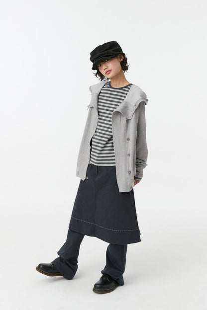 EMBROIDERY POCKET BOOTCUT PANTS, NAVY