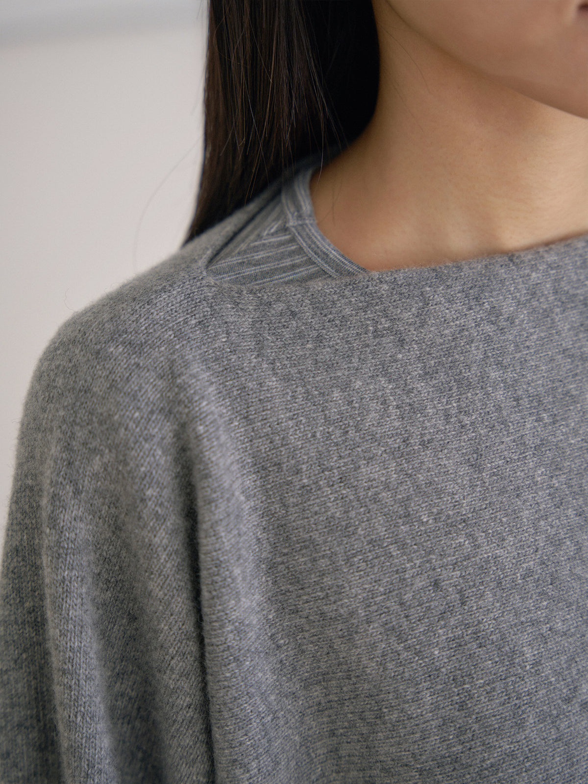 Unbalanced Boat Neck Pullover - Gray 9